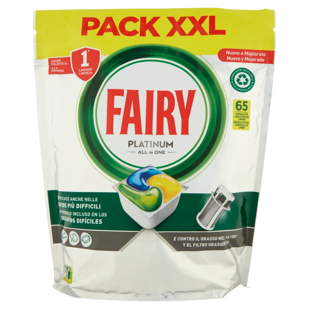 Fairy Pastiglie Lavastoviglie Platinum, Detersivo Piatti Limone, 65 Capsule 969 g